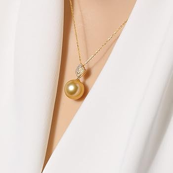 Amazon | NONNYL 本物の南洋真珠ネックレス、海水ゴールデンパールと